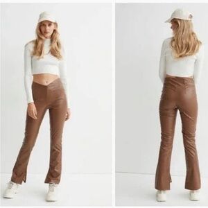 H&M Divided Tiktok Viral Faux Leather Pull-on Flared Pants Brown sz 10